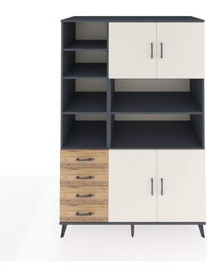Dienni Kronos Dolap 9 Raflı 4 Çekmeceli 4 Kapaklı 132X59X195 Antrasit-Aytaşı/çam