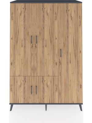 Dienni Kronos Dolap 7 Raflı 5 Kapaklı Tek Askılı 132X59X195 Antrasit-Çam/antrasit