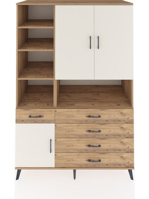Dienni Kronos Dolap 8 Raflı 5 Çekmeceli 3 Kapaklı 132X59X195 Çam-Aytaşı/çam