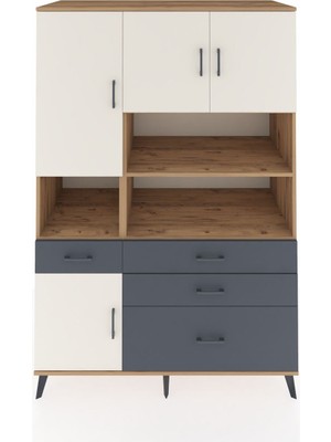 Dienni Kronos Dolap 9 Raflı 4 Çekmeceli 4 Kapaklı 132X59X195 Çam-Aytaşı/antrasit