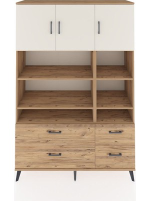 Dienni Hyperion Dolap 10 Raflı 4 Çekmeceli 3 Kapaklı 132X44X195 Çam-Aytaşı/çam