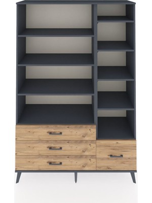 Dienni Hyperion Dolap 9 Raflı 4 Çekmeceli  132X44X195 Antrasit-Antrasit/çam