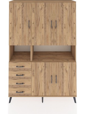 Dienni Hyperion Dolap 7 Raflı 4 Çekmeceli 5 Kapaklı 132X44X195 Çam-Çam/çam