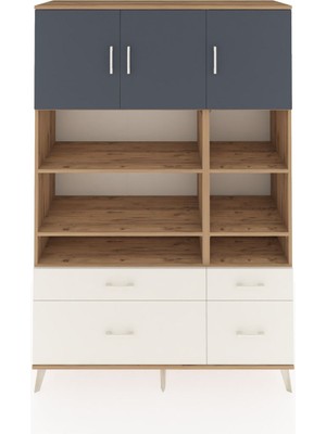 Dienni Hyperion Dolap 10 Raflı 4 Çekmeceli 3 Kapaklı 132X44X195 Çam-Antrasit/aytaşı