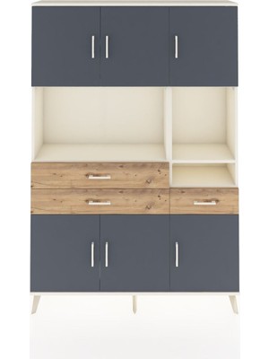 Dienni Arges Dolap 9 Raflı 3 Çekmeceli 6 Kapaklı 132X30X195 Aytaşı-Antrasit/çam