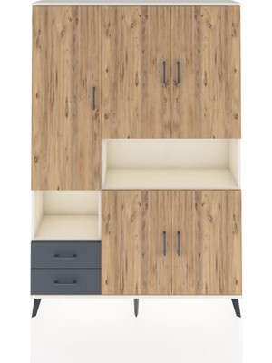 Dienni Arges Dolap 10 Raflı 2 Çekmeceli 5 Kapaklı 132X30X195 Aytaşı-Çam/antrasit