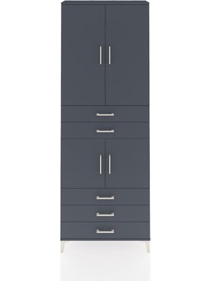 Dienni Arges Dolap 4 Raflı 5 Çekmeceli 4 Kapaklı 88X30X243 Antrasit-Antrasit