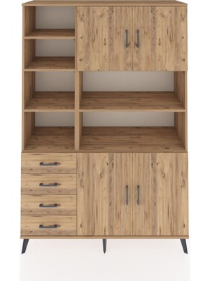 Dienni Hyperion Dolap 9 Raflı 4 Çekmeceli 4 Kapaklı 132X44X195 Çam-Çam/çam