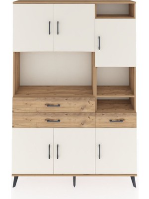Dienni Arges Dolap 10 Raflı 3 Çekmeceli 6 Kapaklı 132X30X195 Çam-Aytaşı/çam