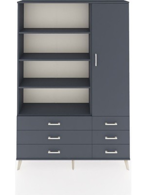 Dienni Arges Dolap 8 Raflı 6 Çekmeceli Tek Kapaklı  132X30X195 Antrasit-Antrasit/antrasit