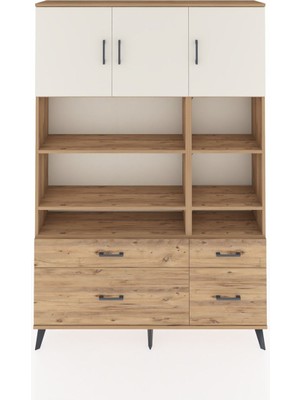 Dienni Arges Dolap 10 Raflı 4 Çekmeceli 3 Kapaklı 132X30X195 Çam-Aytaşı/çam