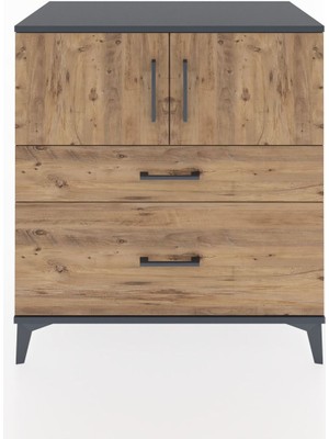 Dienni Hyperion Şifonyer 2 Raflı 2 Çekmeceli 2 Kapaklı 88X44X96 Antrasit-Çam