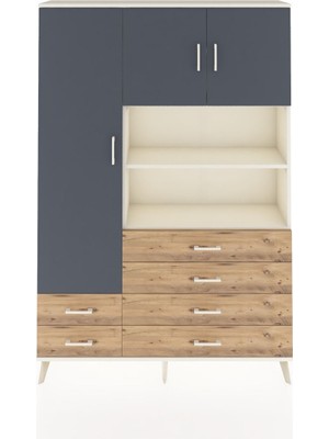 Dienni Arges Dolap 8 Raflı 6 Çekmeceli 3 Kapaklı 132X30X195 Aytaşı-Antrasit/çam