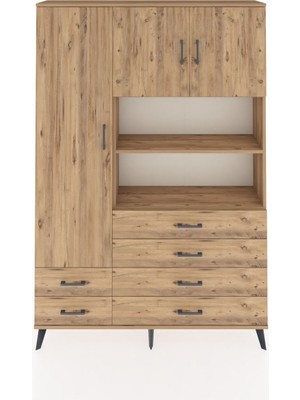 Dienni Arges Dolap 8 Raflı 6 Çekmeceli 3 Kapaklı 132X30X195 Çam-Çam/çam