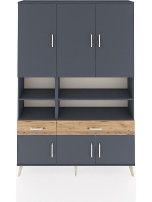 Dienni Arges Dolap 8 Raflı 2 Çekmeceli 6 Kapaklı 132X30X195 Antrasit-Antrasit/çam