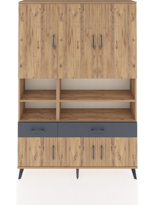 Dienni Arges Dolap 8 Raflı 2 Çekmeceli 6 Kapaklı 132X30X195 Çam-Çam/antrasit