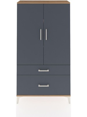 Dienni Arges Dolap 3 Raflı 2 Çekmeceli 2 Kapaklı 88X30X163 Çam-Antrasit