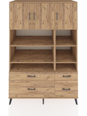 Dienni Kronos Dolap 10 Raflı 4 Çekmeceli 3 Kapaklı 132X59X195 Çam-Çam/çam