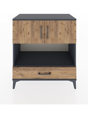 Dienni Hyperion Şifonyer 2 Raflı Tek Çekmeceli 2 Kapaklı 88X44X96 Antrasit-Çam