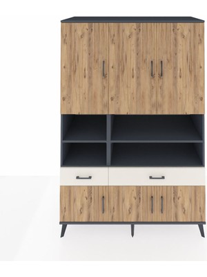 Dienni Kronos Dolap 8 Raflı 2 Çekmeceli 6 Kapaklı 132X59X195 Antrasit-Çam/aytaşı