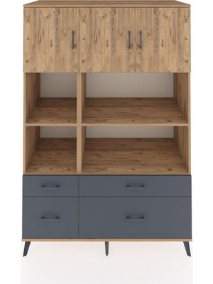 Dienni Kronos Dolap 8 Raflı 4 Çekmeceli 3 Kapaklı 132X59X195 Çam-Çam/antrasit