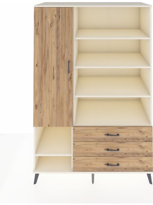 Dienni Kronos Dolap 9 Raflı 3 Çekmeceli Tek Kapaklı  132X59X195 Aytaşı-Çam/çam