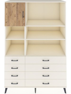 Dienni Kronos Dolap 7 Raflı 8 Çekmeceli Tek Kapaklı  132X59X195 Aytaşı-Çam/aytaşı