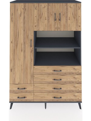 Dienni Kronos Dolap 8 Raflı 6 Çekmeceli 3 Kapaklı 132X59X195 Antrasit-Çam/çam
