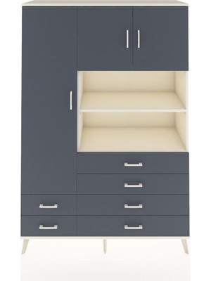 Dienni Hyperion Dolap 8 Raflı 6 Çekmeceli 3 Kapaklı 132X44X195 Aytaşı-Antrasit/antrasit