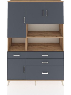 Dienni Hyperion Dolap 9 Raflı 4 Çekmeceli 4 Kapaklı 132X44X195 Çam-Antrasit/antrasit