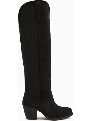 Limoya Leya Siyah Süet Topuklu Kadın Çizme Fermuarsız Şık Tasarım ve Konfor Özelliği