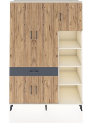 Dienni Hyperion Dolap 10 Raflı Tek Çekmeceli 5 Kapaklı 132X44X195 Aytaşı-Çam/antrasit