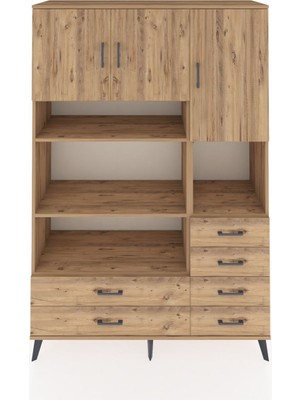 Dienni Hyperion Dolap 9 Raflı 6 Çekmeceli 3 Kapaklı 132X44X195 Çam-Çam/çam