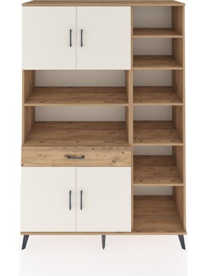 Dienni Hyperion Dolap 10 Raflı Tek Çekmeceli 4 Kapaklı 132X44X195 Çam-Aytaşı/çam