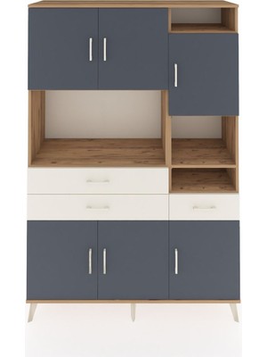Dienni Hyperion Dolap 10 Raflı 3 Çekmeceli 6 Kapaklı 132X44X195 Çam-Antrasit/aytaşı