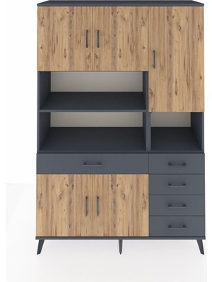Dienni Hyperion Dolap 9 Raflı 5 Çekmeceli 5 Kapaklı 132X44X195 Antrasit-Çam/antrasit