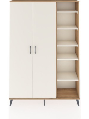Dienni Arges Dolap 7 Raflı 2 Kapaklı Tek Askılı 132X30X195 Çam-Aytaşı/aytaşı