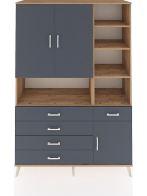 Dienni Hyperion Dolap 8 Raflı 5 Çekmeceli 3 Kapaklı 132X44X195 Çam-Antrasit/antrasit