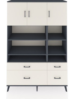 Dienni Hyperion Dolap 10 Raflı 4 Çekmeceli 3 Kapaklı 132X44X195 Antrasit-Aytaşı/aytaşı