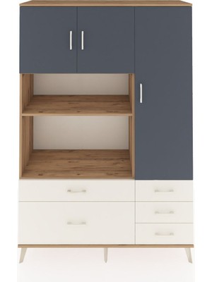Dienni Hyperion Dolap 7 Raflı 5 Çekmeceli 3 Kapaklı 132X44X195 Çam-Antrasit/aytaşı