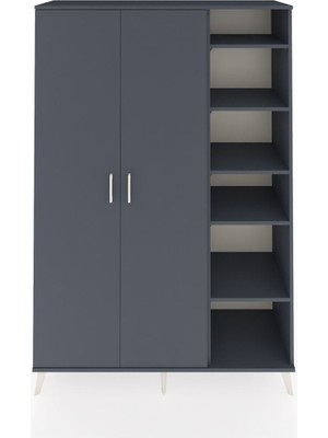 Dienni Hyperion Dolap 7 Raflı 2 Kapaklı Tek Askılı 132X44X195 Antrasit-Antrasit/antrasit