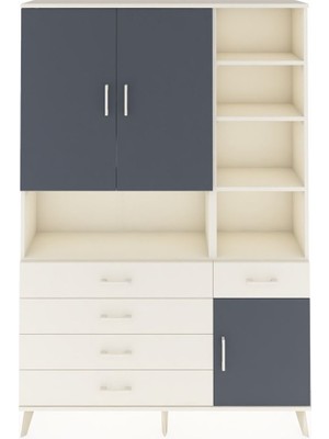 Dienni Arges Dolap 8 Raflı 5 Çekmeceli 3 Kapaklı 132X30X195 Aytaşı-Antrasit/aytaşı