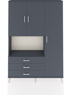 Dienni Arges Dolap 7 Raflı 3 Çekmeceli 3 Kapaklı 132X30X195 Antrasit-Antrasit/antrasit