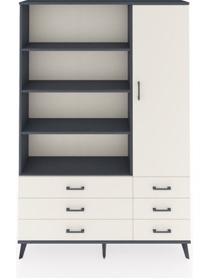 Dienni Arges Dolap 8 Raflı 6 Çekmeceli Tek Kapaklı  132X30X195 Antrasit-Aytaşı/aytaşı