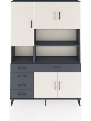 Dienni Arges Dolap 9 Raflı 5 Çekmeceli 5 Kapaklı 132X30X195 Antrasit-Aytaşı/antrasit