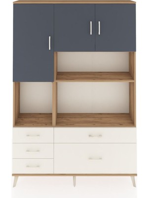 Dienni Arges Dolap 8 Raflı 5 Çekmeceli 3 Kapaklı 132X30X195 Çam-Antrasit/aytaşı