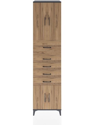 Dienni Hyperion Dolap 2 Raflı 5 Çekmeceli 4 Kapaklı 60X44X243 Antrasit-Çam