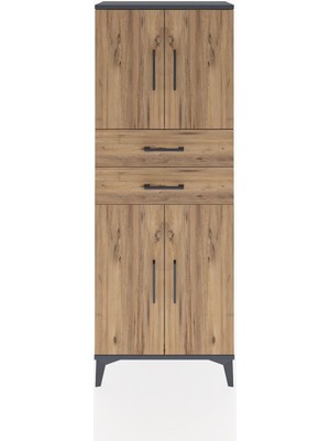 Dienni Arges Dolap 3 Raflı 2 Çekmeceli 4 Kapaklı 60X30X163 Antrasit-Çam