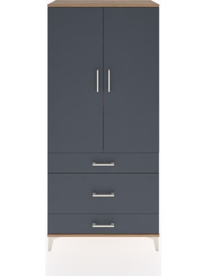 Dienni Hyperion Dolap 2 Raflı 3 Çekmeceli Tek Askılı 88X44X195 Çam-Antrasit