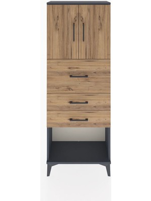 Dienni Arges Dolap 2 Raflı 3 Çekmeceli 2 Kapaklı 60X30X163 Antrasit-Çam